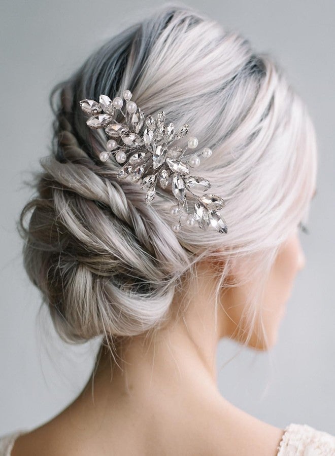 Xerling Brides Wedding Silver Rhinestone Pearls Hair Comb Vintage Bridal Hair Jewelry Side Comb Headpiece Women Hair Accessories (Silver) - Image 1